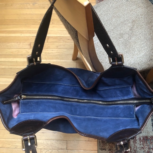 Dooney and Bourke Valerie Navy Suede Hobo Shoulder Bag - Picture 6 of 16